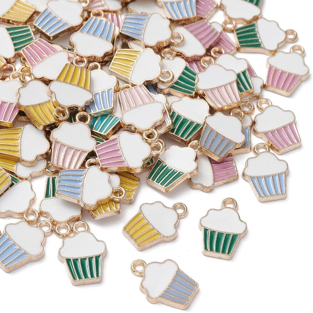 100pcs Random Enamel Dessert Cup Cake Charms - Colorful Cute Sweet Food Charms f